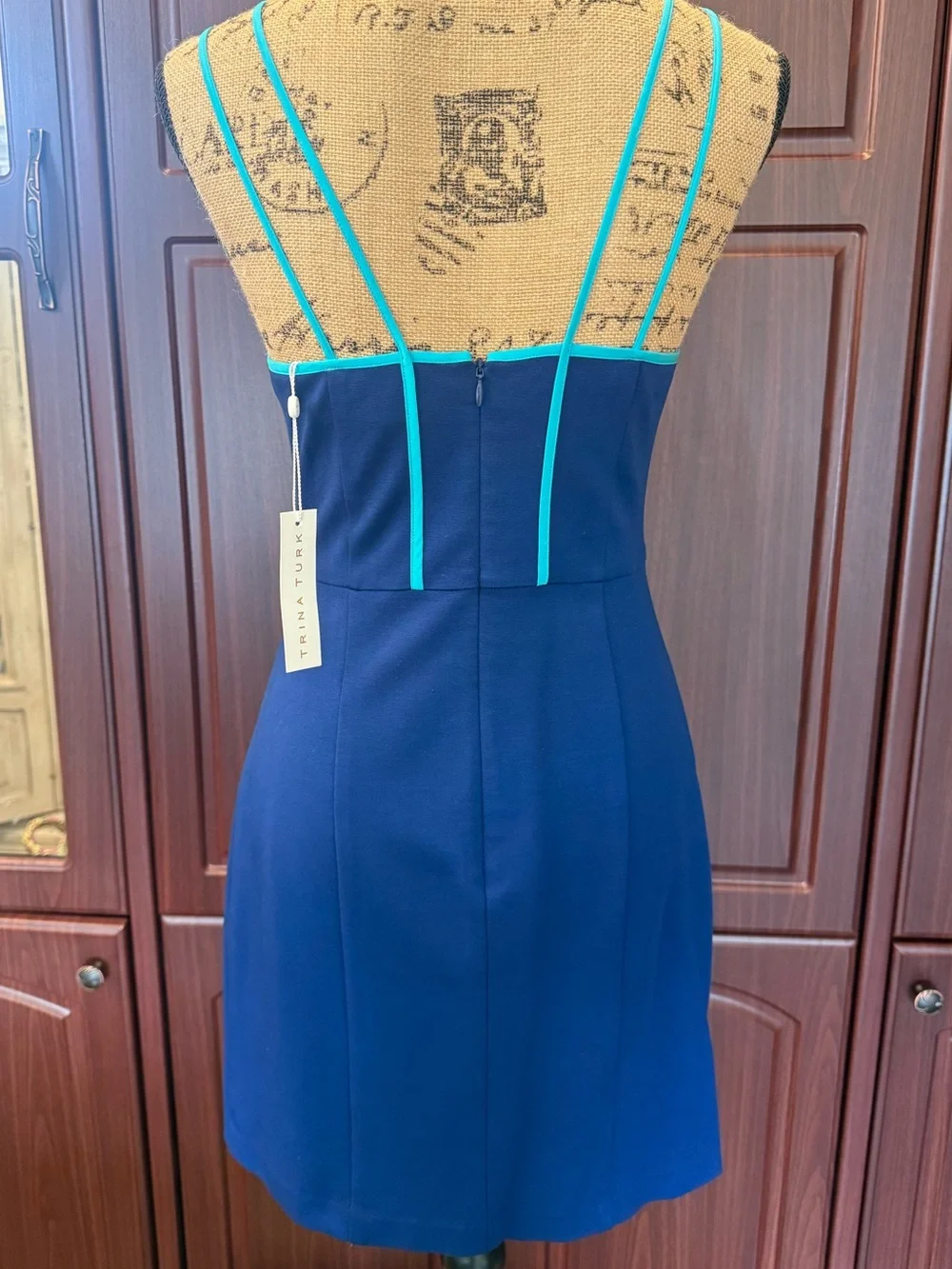 Trina Turk Navy Dress with Turquoise Trim - Picture 4 of 7
